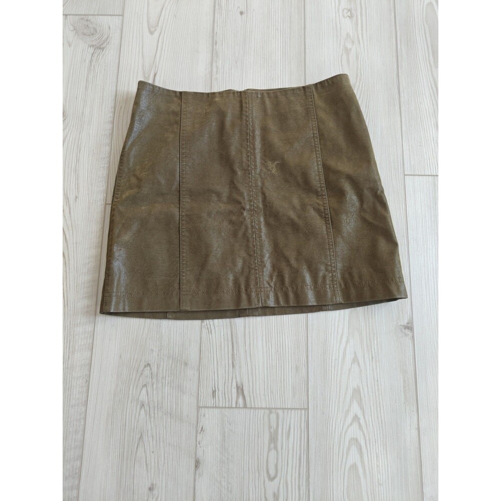 Free People Womens Leather Look Olive Short Lined Skirt Size 10